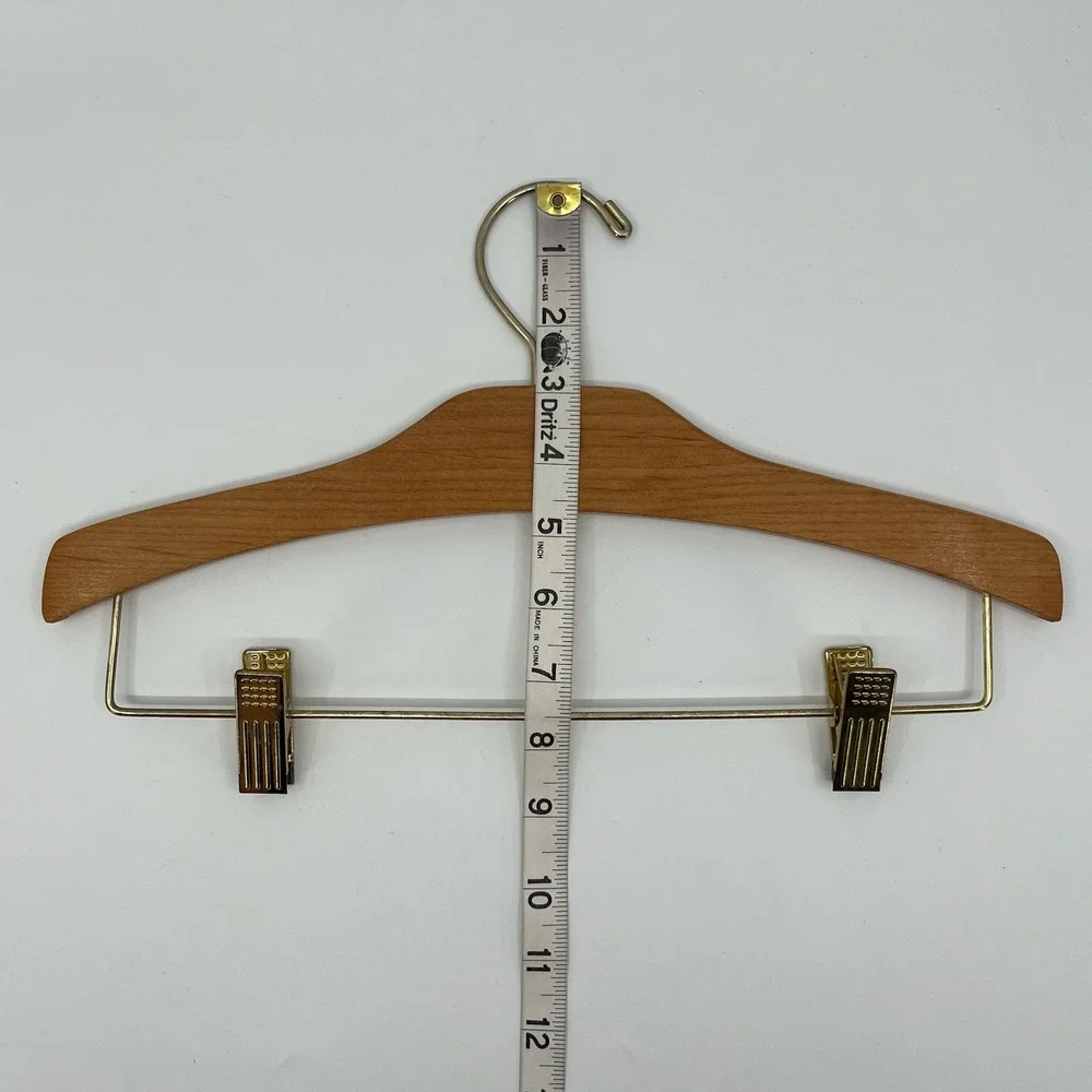 Vintage Lands End Wooden Skirt Pants Hanger Gold Swivel Hook Clip 14 Inch Wood